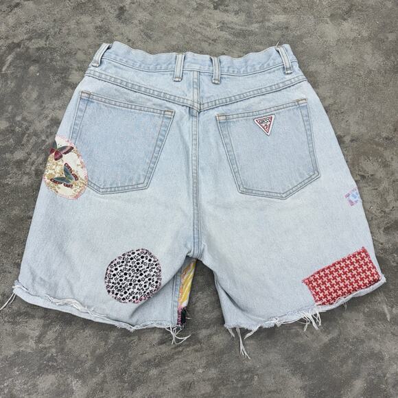 Vintage Guess Light Wash Patchwork High Rise 80s 90s Denim Shorts Vtg Retro - Picture 3 of 10